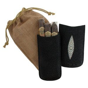 Tampa Fuego Black Full Genuine Stingray Leather Cigar Case